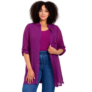 Avenue Women's Plus Size Convertible Button Down Tunic - 1 of 4