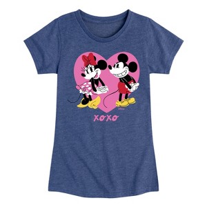 Girls' - Disney - Mickey And Minnie Heart Fitted Short Sleeve Graphic T-Shirt - 1 of 4