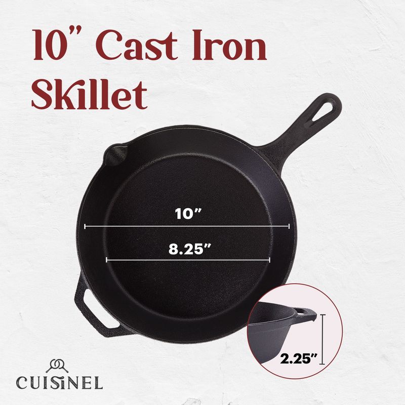 Cuisinel Cast Iron Skillet with Lid - 10"-Inch Frying Pan + Glass Cover + Heat-Resistant Handle Holder, 3 of 4