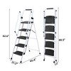 NAYSAYE 5 Step Folding Ladder White Steel Frame Wide Non Slip Pedals Safety Handle Portable for Home Kitchen Office, White, 18"*35"*63.9" - 3 of 4