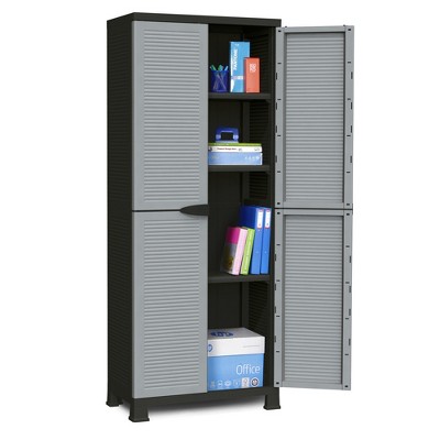 Gray Plastic 3-Shelf Lockable Utility Storage Cabinet
