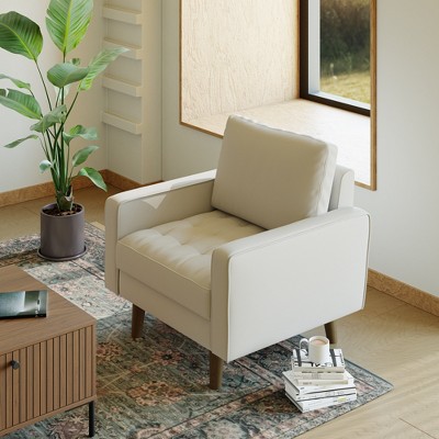 Tree City - 32'' Faux Leather Tufted Square Accent Armchair - Modern Chair for Living Room, Bedroom, Office & Small Spaces