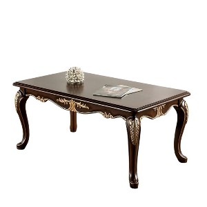 Sapphtopaz 53" Elegant Coffee Table with Curved Legs Rectangle Wood Dining Table with Carved Details Home Decor Coffee Bar for Living Room - 1 of 4
