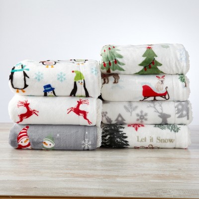 Holiday Sherpa Fleece Reversible Christmas Throw Blanket