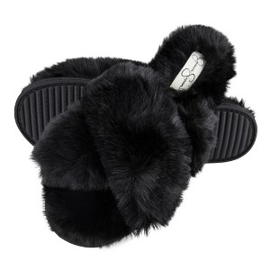 Jessica Simpson Womens Cross Band Plush Slide Slipper Slide - 1 of 4