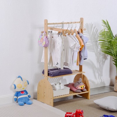 Acoinel Bamboo Kids Clothing Rack with Adjustable Rods