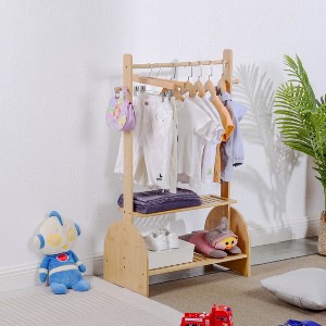 Acoinel Bamboo Kids Clothing Rack with Adjustable Rods - 1 of 4
