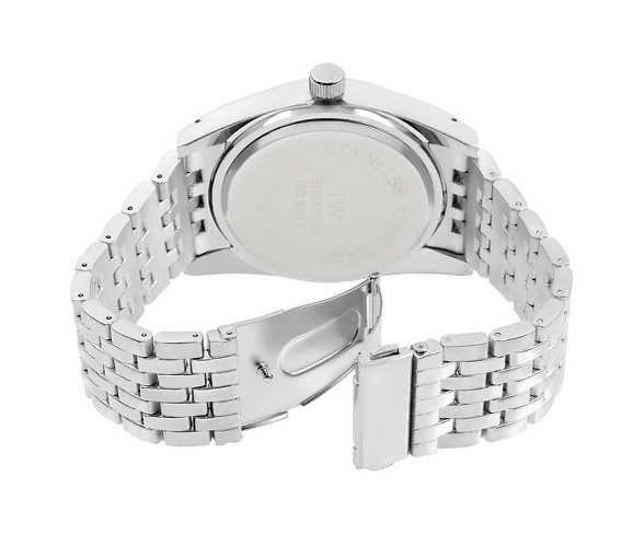 Men's Territory Round Face Basketweave Metal Link Watch - Silver