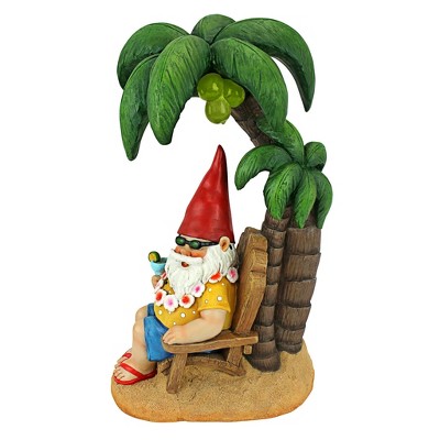 Tropical Beach Comber Gnome with Palm Tree Resin Statue
