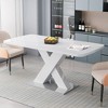 CENGHU Modern Square Dining Table, White Table Top, MDF X-Shape Table Leg with Metal Base, Stretchable End Table for Dining Room, Living Room - 2 of 4