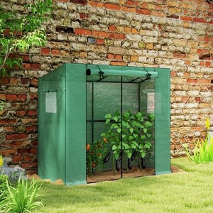 Lean-to Walk-in Greenhouse for Outdoor Use, 6.6 x 2.5 x 5.6 ft – UV-Resistant PE Cover, Roll-Up Door, Mesh Windows - 1 of 4
