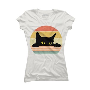 Junior's Design By Humans Cat Tee Retro Style By MeowShop T-Shirt - 1 of 3