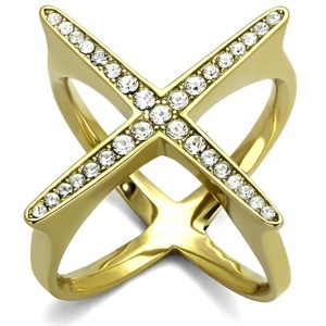 Slickblue Women's Gold X-Shaped Ring – Clear Crystal Detail, Open Crossover Design, Stainless Steel, Sizes 5-10 - 1 of 4