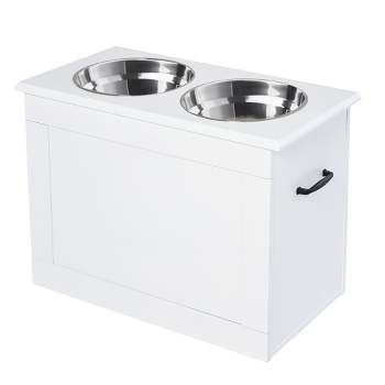 Elevated Dog Feeding Station with Storage,Elevated Dog Food Storage Cabinet  with 2 Stainless Steel Bowls, Raised Dog Bowl Feeder with Drawer for Large  Dogs, White – Dawnspaces