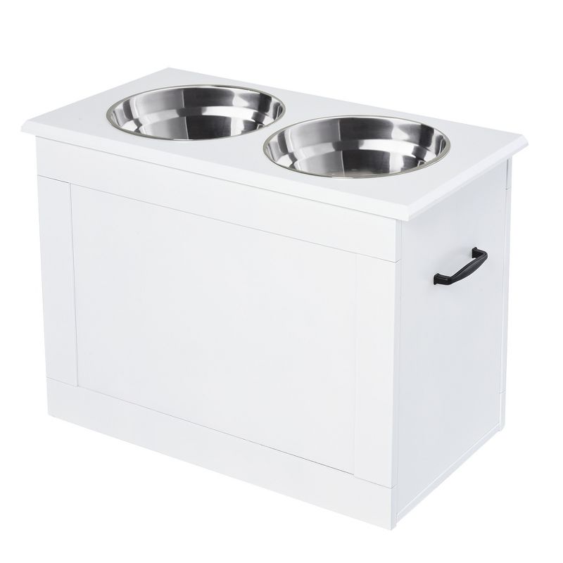 PawHut Raised Pet Feeding Storage Station with 2 Stainless Steel Bowls Base for Large Dogs and Other Large Pets, 1 of 8