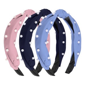 Unique Bargains Women's Satin Knotted Pearl Headband 1.1 Inch Wide 3 Pcs - 1 of 4