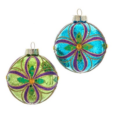 Kurt Adler 80MM Green, Blue, Gold and Purple Glass Ball Ornaments, 6 Piece Box