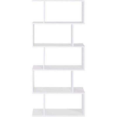 TOAOTBNBO 5-layer Tall Geometric Bookcase Storage Organizer, Shaped Bookshelf with Simple Design Minimalist Book Shelf for Home, Off-white
