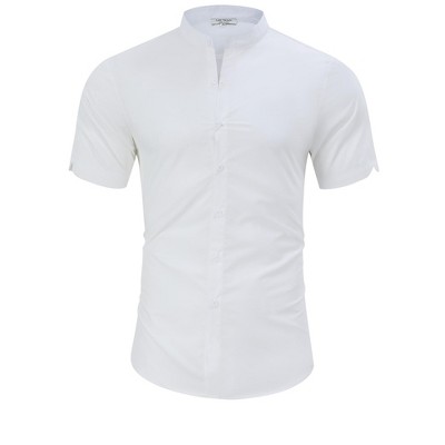 Men's Muscle Dress Shirts Banded Collar Short Sleeve Casual Button Down Shirt