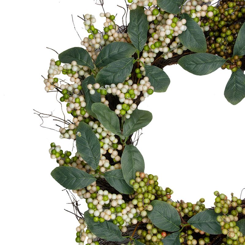 Northlight Berries and Leaves Twig Artificial Wreath, Green 24-Inch, 3 of 6