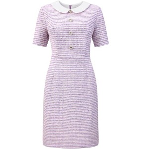 INSPIRE CHIC Women's Tweed Short Sleeve Peter Pan Collar Cocktail Wedding Pencil Dresses - 1 of 4