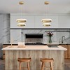 POWLIG Modern 2 light Integrated LED Gold Pendant Light Ring Chandelier Adjustable Height for Dining Room Living Room - 3 of 4