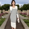 Anna-Kaci Women's Striped Knit Midi Dress with Long Sleeves and Ribbed Texture - 4 of 4