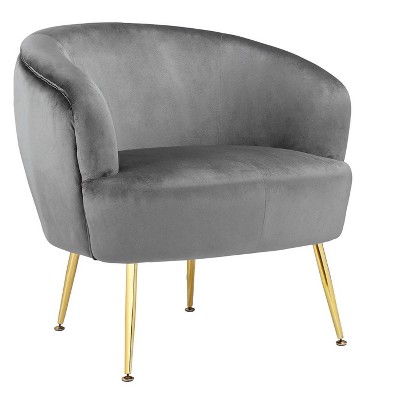 Gray Velvet Barrel Accent Chair with Gold Legs