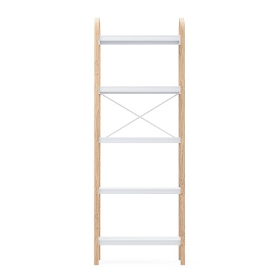 White and Natural Wood 5-Tier Freestanding Shelf