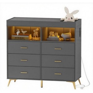 Dresser for Bedroom, with 6 Large Drawers & 2 Open Storage Compartments, Baby Dressers with Changing Table Top for Nursery - 1 of 4