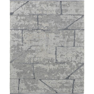 Gray and Silver Wool Abstract Hand Knotted Worn Faded Area Rug