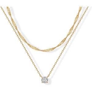 Twisted Singapore & Serpentine Chain Set, 14K Gold Plated with CZ Solitaire & Pear Pendant - 1 of 4