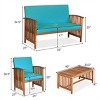 Costway 4PCS Patio Solid Wood Furniture Set Conversation Coffee Table TurquoiseBlack Cushion - 4 of 4