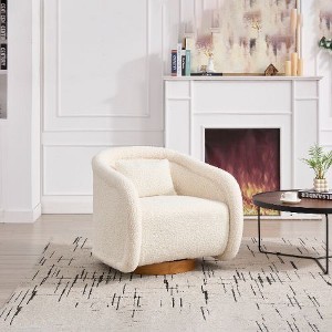 Kumasinova Modern 360° Swivel Chair, Comfy Pumpkin-Shaped Barrel Chair, Fabric Accent Chair, Solid Wood Base Sofa Chair, Armchair for Living Room - 1 of 4