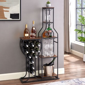 Gulches 11 Bottle Wine Rack, 5Tier Freestanding with Glass Holder,Rustic Brown Shelves for Kitchen Dining, Sturdy and Easy Assembly,Brown - 1 of 4