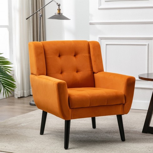 Modern Soft Velvet Upholstered Accent Chair with Armrests, Orange -  ModernLuxe