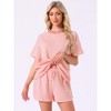 cheibear Women's Casual Pullover Short Sleeve Sleepshirt with Shorts Waffle Pajama Sets - 2 of 4