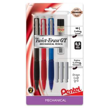 Pentel Graph Gear 500 Automatic Drafting Pencil with Lead and Mini Eraser,  0.5 mm (PG525LEBP),Black,1 Pack w/ Lead & Eraser 