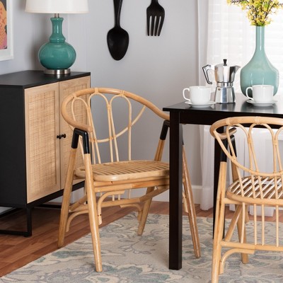 bali & pari Cyntia Modern Bohemian Natural Brown Rattan Dining Chair