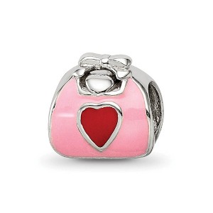 Black Bow Jewelry Sterling Silver and Pink Red Enameled Purse Bead Charm - 1 of 4