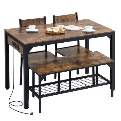Finnhomy 43.3” Dining Table Set for 4 with LED Lights & USB-C Outlet, Modern Kitchen Table with Bench & 2 Chairs