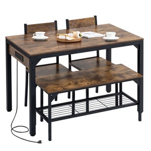 Finnhomy 43.3” Dining Table Set for 4 with LED Lights & USB-C Outlet, Modern Kitchen Table with Bench & 2 Chairs - 1 of 4