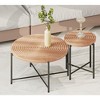NicBex Natural 2-Piece Round Coffee Table & End Table Set,Distressed Wood Design & Black Metal Legs,Center Table for Living Room - 3 of 4