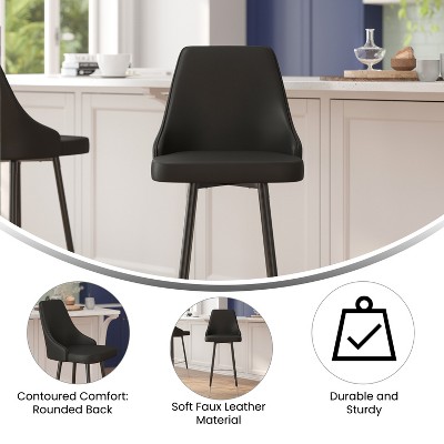 Black Faux Leather Bar Height Stools with Chrome Accents, Set of Two
