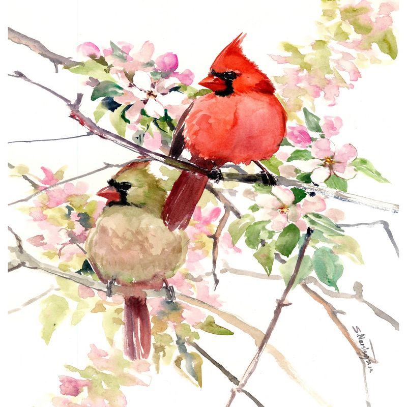 Americanflat 71" x 74" Shower Curtain, Cardinal Birds In Spring by Suren Nersisyan, 3 of 9