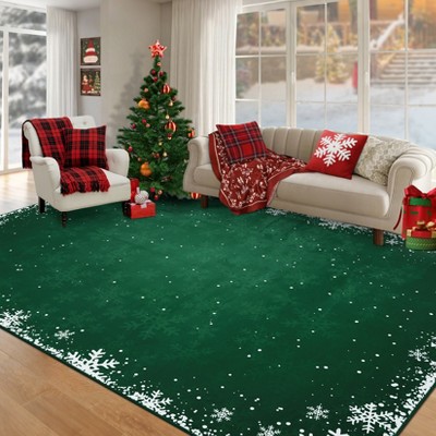 Christmas Snowflake Area Rug, Indoor Floor Carpet Washable with Non Slip Backing, Low Pile Stain Resistant Floor Mat for Living Room, Nursery