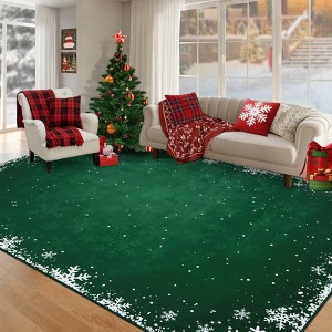 Christmas Snowflake Area Rug, Indoor Floor Carpet Washable with Non Slip Backing, Low Pile Stain Resistant Floor Mat for Living Room, Nursery - 1 of 4