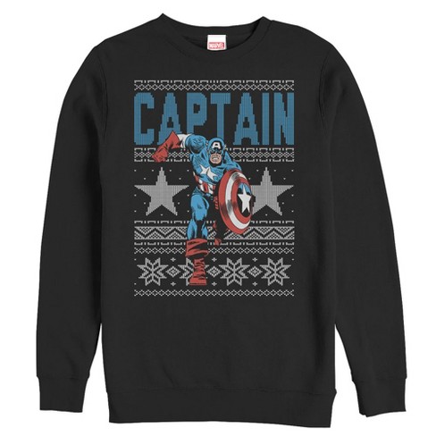 Men's Marvel Ugly Christmas Captain America Star Sweatshirt - Black - Small