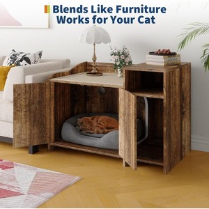 Cat Litter Box Enclosure, Wooden Cat Washroom Furniture with Barn Door, Hidden Litter Box Cover, Dog Proof Feline Litter Boxes, Kitty House - 1 of 4