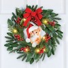 Collections Etc LED Lighted Santa Cat Hanging Christmas Wreath - 2 of 2